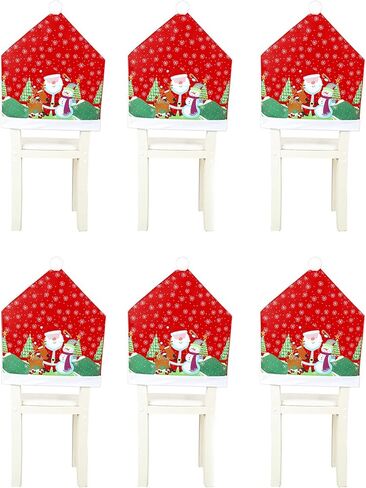 4PCS Christmas Chair Covers Santa Claus Snowman Dining Chair Slipcovers Snowflake Xmas Trees Deer Red Hat Seat Cover for Christmas Festive Dining Room Kitchen Xmas Holiday Decorations in Kuwait