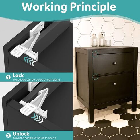 Baby Proofing Cabinet Locks 12-Pack, Slider Unlock Invisible Cabinet Locks for Baby Proof，3M Adhesive No Drilling Installation，Child&Baby Safety Cabinet Locks，Safety Latches for Kitchen & Bedroom in Kuwait