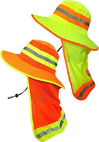 Men High Visibility Reflective Sun Hat with Neck Flap Wide Brim Boonie Hat Bucket Cap in Kuwait