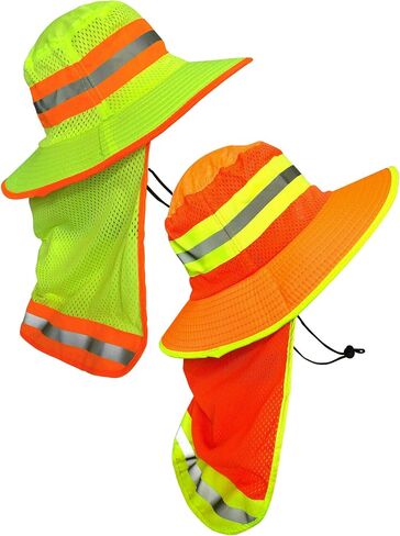 Men High Visibility Reflective Sun Hat with Neck Flap Wide Brim Boonie Hat Bucket Cap in Kuwait