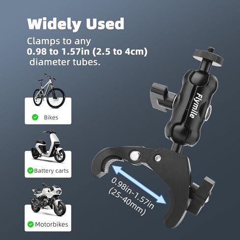 مشبك مقود الدراجة النارية من فلاي مايل لجهاز التحكم عن بعد دي جيه اي ار سي/ار سي 2، حامل حامل مزدوج براس كروي دوار 360 درجة، حامل مشبك عمود الدراجة لدي جيه اي ميني 4 برو/ميني 3 برو in Kuwait