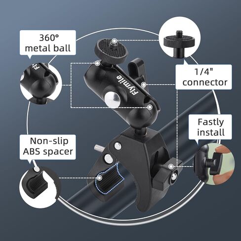 مشبك مقود الدراجة النارية من فلاي مايل لجهاز التحكم عن بعد دي جيه اي ار سي/ار سي 2، حامل حامل مزدوج براس كروي دوار 360 درجة، حامل مشبك عمود الدراجة لدي جيه اي ميني 4 برو/ميني 3 برو in Kuwait