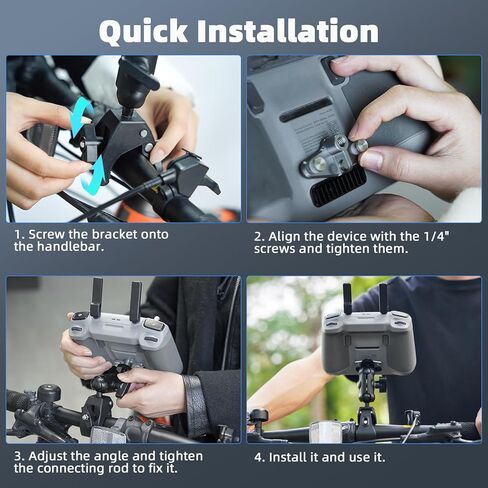 مشبك مقود الدراجة النارية من فلاي مايل لجهاز التحكم عن بعد دي جيه اي ار سي/ار سي 2، حامل حامل مزدوج براس كروي دوار 360 درجة، حامل مشبك عمود الدراجة لدي جيه اي ميني 4 برو/ميني 3 برو in Kuwait