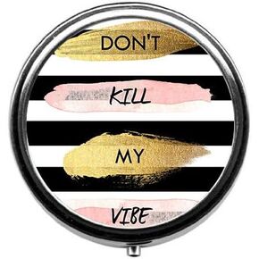 Eareeco - Don't Kill My Vibe حافظة حبوب دواء مستديرة / صندوق حبوب منع الحمل / علبة حبوب منع الحمل / علبة حبوب منع الحمل - صندوق حبوب به ثلاثة حجرات / حافظة حبوب in Kuwait