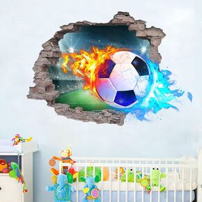 Sports Wall Stickers, Soccer Wall Stickers, 3D Soccer Wall Decal for Living Room, Bedroom, Kids Room, Home Decoration (T0415)