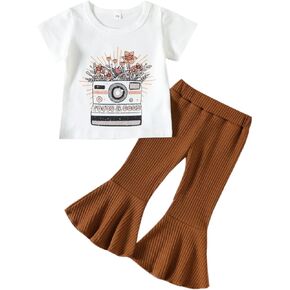 Toddler Bell Bottoms Outfit For Girls Short Sleeve Clothes Floral Summer Set in Kuwait