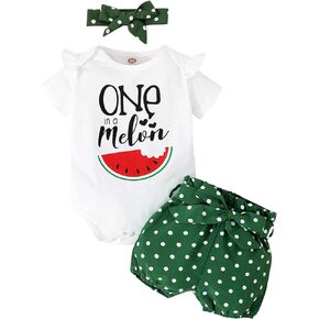 ملابس صيفية للفتيات حديثي الولادة من FRYAID قطعة واحدة في البطيخ لعيد الميلاد الأول رومبير منقطة شورت أطقم ملابس للأطفال الصغار in Kuwait