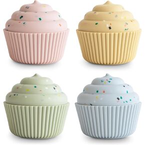 mushie Silicone Mix and Match Cupcake Toy 4 Pack | Mold Free