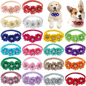 20Pcs Dog Bow Tie Flower with Diamond Crystal, Adjustable Puppy Dog Christmas Collar Bows Pet Collar Tie Cat Bowties for Christmas Birthday Party Wedding Dogs Bowtie Pet Supplies in Kuwait