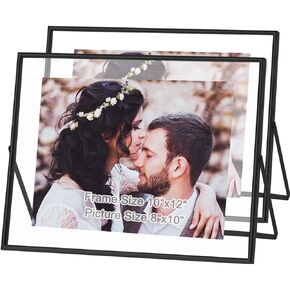 CROXXID Floating Frames 7x9 Display 5x7 4x6 Picture, Real Glass Photo Frame Only for Tabletop, Gift for Home or Wedding Decoration, Horizontal Black, Pack of 2