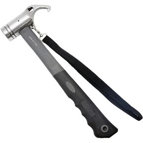 هوفيكو اوتاد خيمة ومطرقة تخييم مع مزيل اوتاد الخيمة، مطرقة خيمة ستيل 12 انش - مطرقة خيمة بمقبض مغطى بالمطاط مع حزام تثبيت في مكان روكي بليس وحقل الثلج والعشب in Kuwait