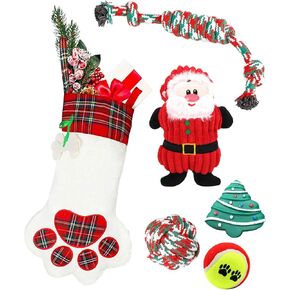 مجموعة جوارب عيد الميلاد مع مجموعة ألعاب - قطيفة تصدر صوتًا، قابلة للمضغ، كرة حبل بتصميم عيد الميلاد للكلاب الصغيرة والمتوسطة in Kuwait