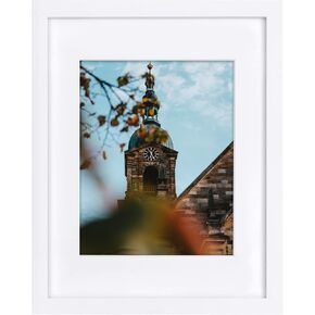 11x14 Real Wood Photo Frame - White Color - Mat for 8x10 Picture Included - Wall Mounting - Portrait/Landscape - Real Glass Panel - Classic Simple Design - Perfect for Group Shots, Family Photographs