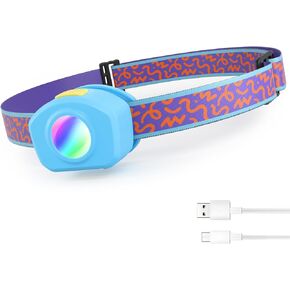 مصباح أمامي EverBrite LED قابل لإعادة الشحن للأطفال مع وضع RGB وعصابة رأس قابلة للتعديل، 3 أوضاع مصابيح أمامية متعددة الألوان للأطفال، مصباح رأس مشرق للأطفال للتخييم والقراءة والاستكشاف والحفلات