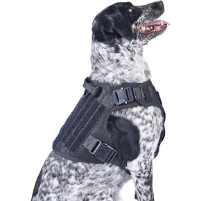 Tactical Dog Harness with Metal Buckles, Adjustable Military & Service Dog Molle Vest with Handle and No-Pull Front Leash Clip by FuzzBall (Tan, Medium) in Kuwait