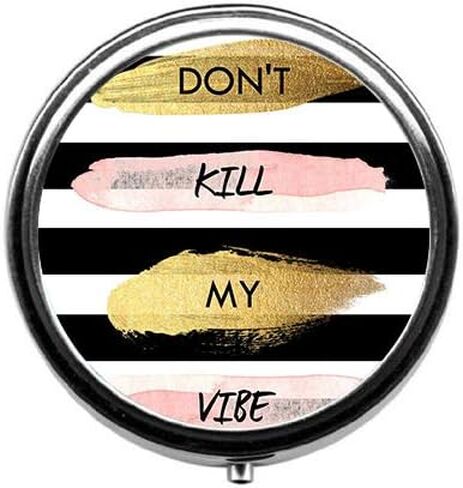 Eareeco - Don't Kill My Vibe حافظة حبوب دواء مستديرة / صندوق حبوب منع الحمل / علبة حبوب منع الحمل / علبة حبوب منع الحمل - صندوق حبوب به ثلاثة حجرات / حافظة حبوب in Kuwait