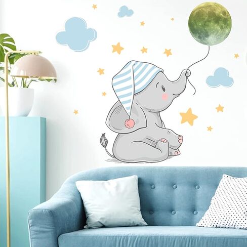 Watercolor Balloon Flying Animals Wall Decals, Lovely Elephant Wall Stickers, Colorful Butterfly Cartoon Wall Stickers, Removable DIY Art Wall Decors for Kids Bedroom, Nursery, Home Decoration in Kuwait