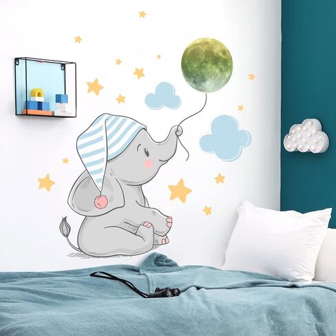 Watercolor Balloon Flying Animals Wall Decals, Lovely Elephant Wall Stickers, Colorful Butterfly Cartoon Wall Stickers, Removable DIY Art Wall Decors for Kids Bedroom, Nursery, Home Decoration in Kuwait