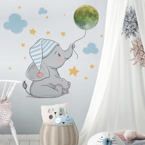 Watercolor Balloon Flying Animals Wall Decals, Lovely Elephant Wall Stickers, Colorful Butterfly Cartoon Wall Stickers, Removable DIY Art Wall Decors for Kids Bedroom, Nursery, Home Decoration in Kuwait