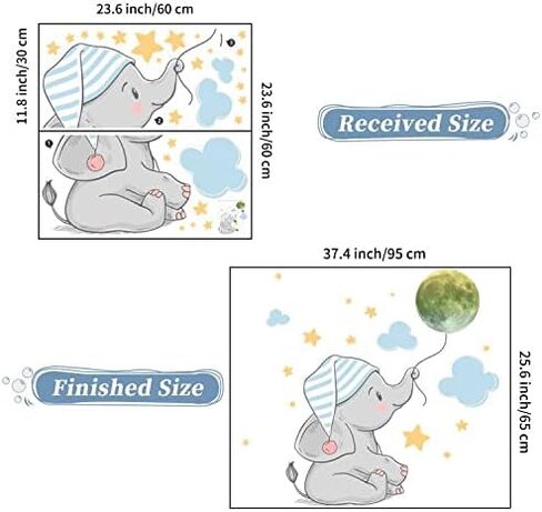 Watercolor Balloon Flying Animals Wall Decals, Lovely Elephant Wall Stickers, Colorful Butterfly Cartoon Wall Stickers, Removable DIY Art Wall Decors for Kids Bedroom, Nursery, Home Decoration in Kuwait