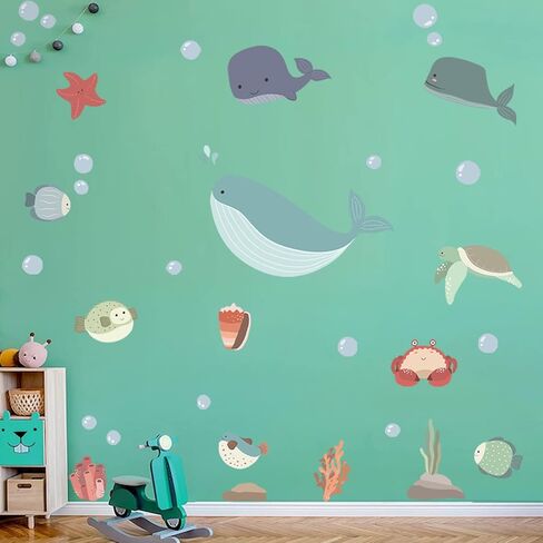 Large Ocean Wall Decals Peel and Stick Ocean Animals Wall Stickers Under The Sea Fish Decals Whale Octopus Turtle Jellyfish Stickers Murals for Kids Bedroom Playroom Baby Nursery Wall Art Decor in Saudi Arabia