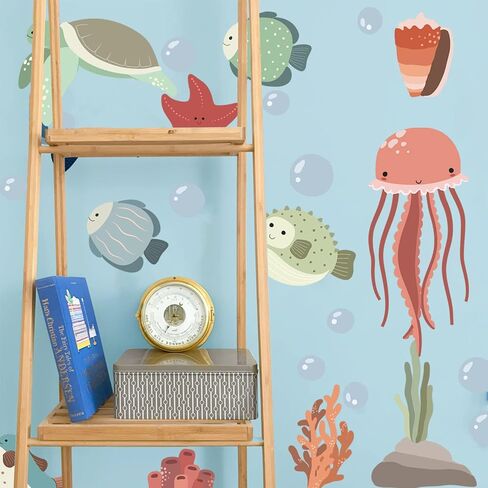 Large Ocean Wall Decals Peel and Stick Ocean Animals Wall Stickers Under The Sea Fish Decals Whale Octopus Turtle Jellyfish Stickers Murals for Kids Bedroom Playroom Baby Nursery Wall Art Decor in Saudi Arabia
