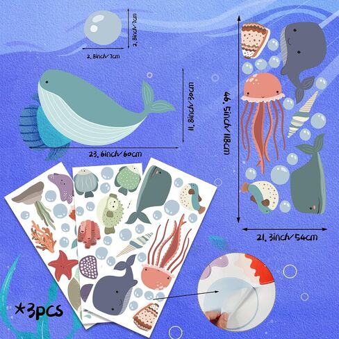 Large Ocean Wall Decals Peel and Stick Ocean Animals Wall Stickers Under The Sea Fish Decals Whale Octopus Turtle Jellyfish Stickers Murals for Kids Bedroom Playroom Baby Nursery Wall Art Decor in Saudi Arabia