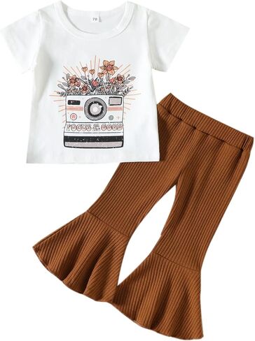 Toddler Bell Bottoms Outfit For Girls Short Sleeve Clothes Floral Summer Set in Kuwait