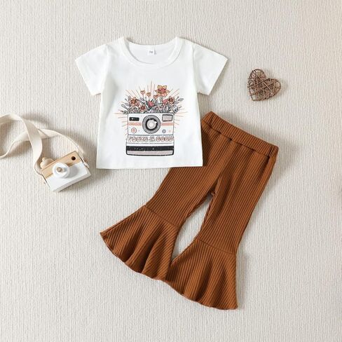 Toddler Bell Bottoms Outfit For Girls Short Sleeve Clothes Floral Summer Set in Kuwait