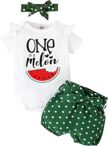 ملابس صيفية للفتيات حديثي الولادة من FRYAID قطعة واحدة في البطيخ لعيد الميلاد الأول رومبير منقطة شورت أطقم ملابس للأطفال الصغار in Kuwait