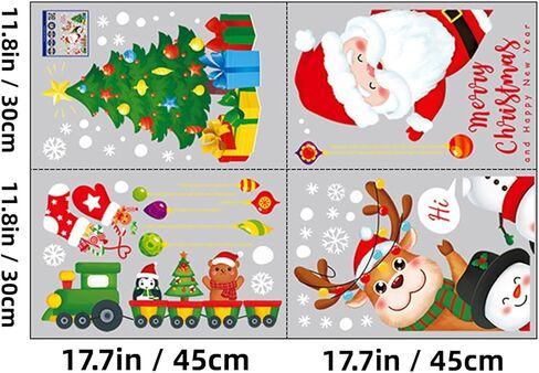 شارات نافذة عيد الميلاد لطيف سانتا كلوز مع رجل الثلج والغزلان ملصقات شجرة عيد الميلاد الزينة، زجاج النافذة قابل للتقشير والعصا فينيل قابل للإزالة لعطلة عيد الميلاد وديكور الحفلات (ب) in Kuwait
