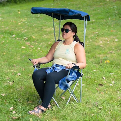 كرسي حديقة قابل للطي للحماية من الشمس مع مظلة وحامل أكواب للتخييم في الهواء الطلق والحديقة والفناء ونزهة الشاطئ، يدعم 300 رطل، أزرق/رمادي وكويك شيد ماكس كرسي الظل، أزرق in Kuwait