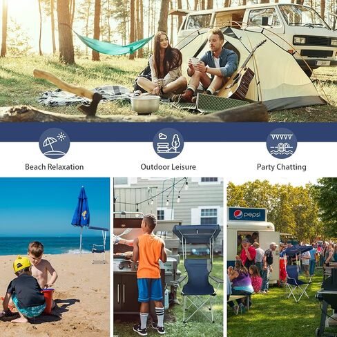 كرسي حديقة قابل للطي للحماية من الشمس مع مظلة وحامل أكواب للتخييم في الهواء الطلق والحديقة والفناء ونزهة الشاطئ، يدعم 300 رطل، أزرق/رمادي وكويك شيد ماكس كرسي الظل، أزرق in Kuwait