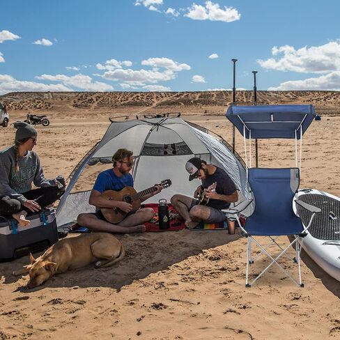 كرسي حديقة قابل للطي للحماية من الشمس مع مظلة وحامل أكواب للتخييم في الهواء الطلق والحديقة والفناء ونزهة الشاطئ، يدعم 300 رطل، أزرق/رمادي وكويك شيد ماكس كرسي الظل، أزرق in Kuwait