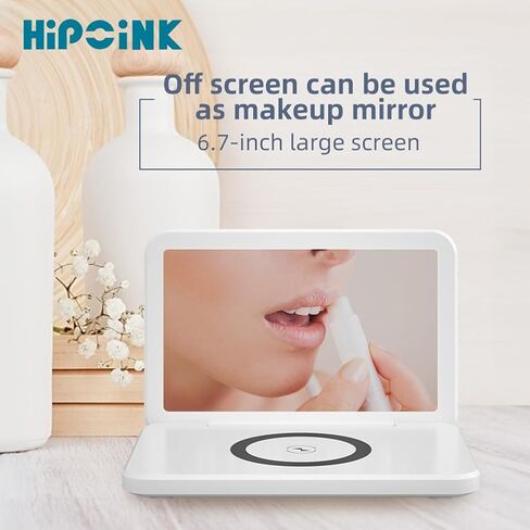 Hipoink Digital Alarm Clock, 6.7" Mirror Makeup Screen, Wireless Charging, 2 Alarm Clocks, Date, Indoor Temperature, 4 Levels Brightness,1 USB Charging Port for Bedroom, Office(White) in Saudi Arabia