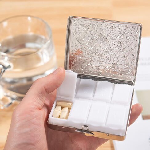Fashion Elegant Medicine Portable Double Protection Switch Metal Travel Pill Box (7 Days) /8 Compartment (786822, Black) in Kuwait