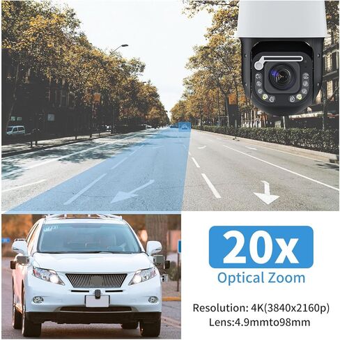 كاميرا أمان خارجية، كاميرا 4K 8MP HD PTZ POE، تكبير بصري 360 درجة / إمالة 105 درجة 20x، اكتشاف الأشخاص والمركبات، تتبع تلقائي، رؤية ليلية بالأشعة تحت الحمراء بطول 328 قدمًا، محادثة ثنائية الاتجاه، مقاومة للماء IP66 (مع ممسحة). in Kuwait