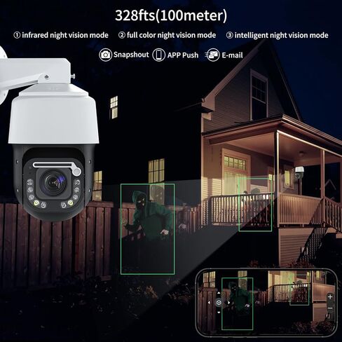 كاميرا أمان خارجية، كاميرا 4K 8MP HD PTZ POE، تكبير بصري 360 درجة / إمالة 105 درجة 20x، اكتشاف الأشخاص والمركبات، تتبع تلقائي، رؤية ليلية بالأشعة تحت الحمراء بطول 328 قدمًا، محادثة ثنائية الاتجاه، مقاومة للماء IP66 (مع ممسحة). in Kuwait