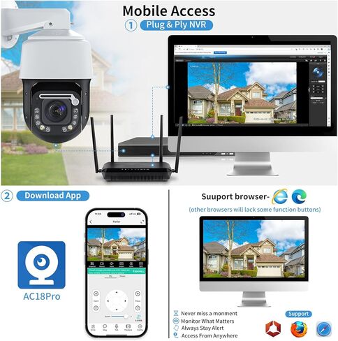 كاميرا أمان خارجية، كاميرا 4K 8MP HD PTZ POE، تكبير بصري 360 درجة / إمالة 105 درجة 20x، اكتشاف الأشخاص والمركبات، تتبع تلقائي، رؤية ليلية بالأشعة تحت الحمراء بطول 328 قدمًا، محادثة ثنائية الاتجاه، مقاومة للماء IP66 (مع ممسحة). in Kuwait