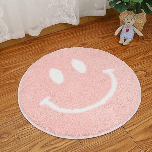 Smile Face Bath Mat for Bathtub Bathroom Sink Bedroom Decorations Cute Happy Face Retro Aesthetic Carpet Room Decor Bath Rugs, Absorbent, Microfiber, Anti-Slip, Pink in Kuwait