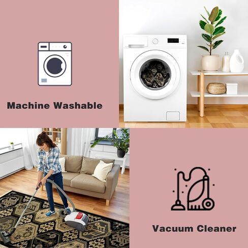 Yancorp 5'x7'Boho منطقة البساط لغرفة النوم غير زلة قابل للغسل السجاد خمر غرفة المعيشة عدم تساقط الحصير أرضية داخلية غرفة نوم المطبخ مدخل السجاد مستطيل أسود رمادي in Kuwait