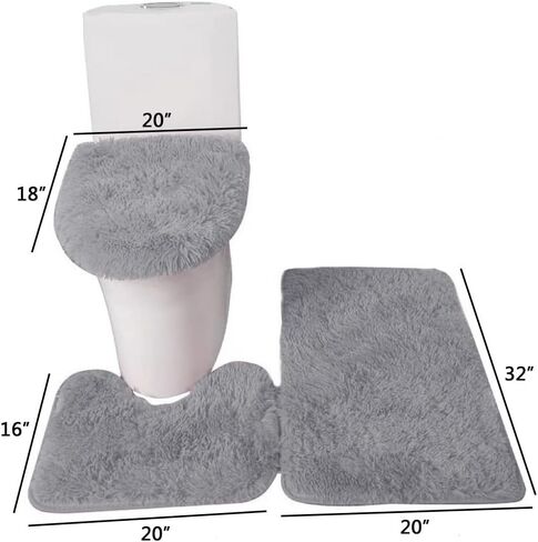 تي يو او ال اي طقم سجاد حمام مضاد للانزلاق مكون من 3 قطع، سجادة كونتور على شكل حرف U وغطاء المرحاض، سجادة حمام شاغي من المايكروفايبر الناعم ماصة للماء، لحوض الاستحمام، غرفة الحمام، يمكن غسلها في in Kuwait
