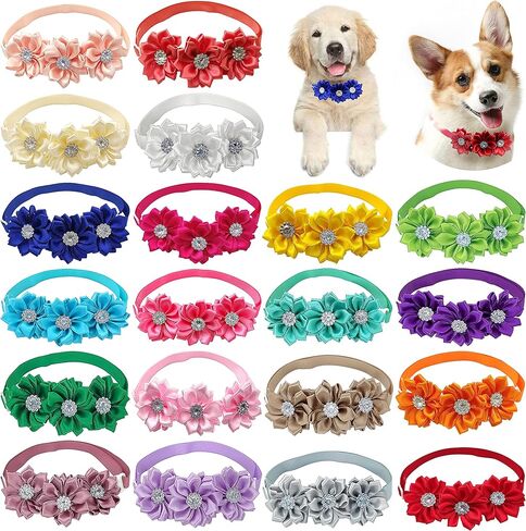 20Pcs Christmas Dog Collar Bow Tie Flower with Diamond Crystal, Adjustable Puppy Dog Christmas Collar Bows Pet Collar Tie Cat Bowties for Birthday Party Wedding Dogs Bowties in Kuwait