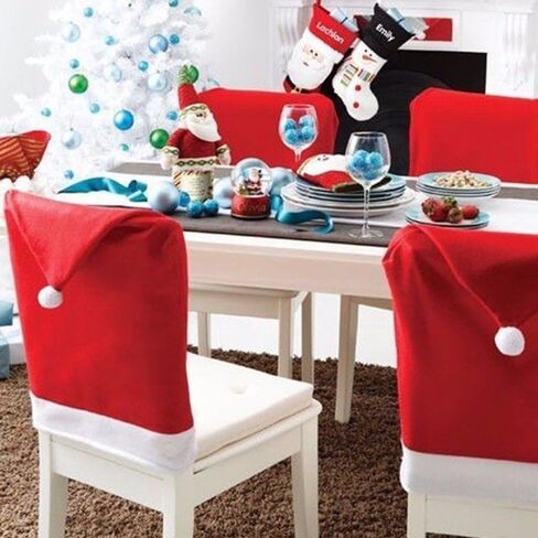 SUNTRADE 4 Pack Santa Hat Dining Chair Covers,for Christmas Xmas Dinner Table Chairs Decoration in Saudi Arabia