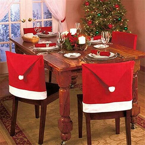 SUNTRADE 4 Pack Santa Hat Dining Chair Covers,for Christmas Xmas Dinner Table Chairs Decoration in Saudi Arabia