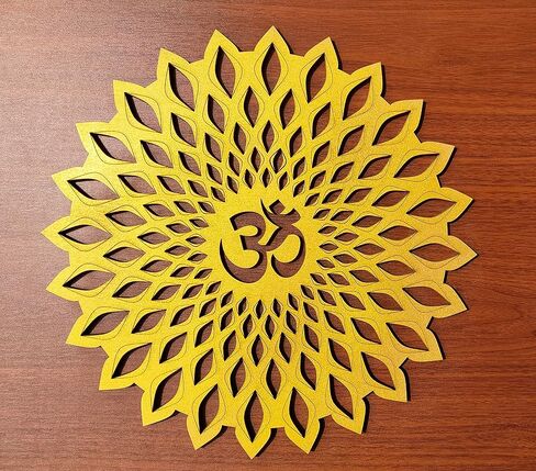 My Dream Carts Golden Om Round Decorative Wall Art Mdf Wooden Om Chakra For Temple, Living Room, Bedroom, Office, Hotel, Home Decor Items, Gift Item, Mandala Wall Hanging For House Decoration 15x15cm in Saudi Arabia