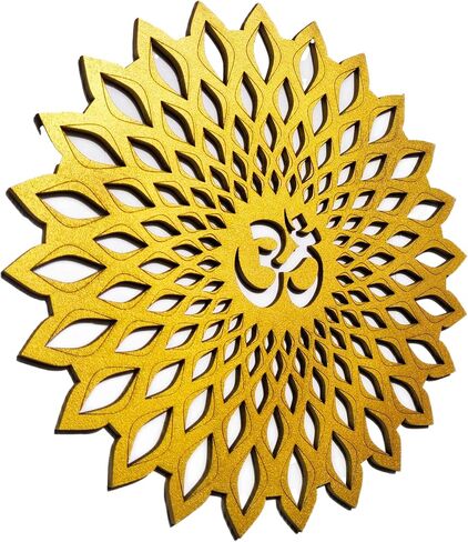 My Dream Carts Golden Om Round Decorative Wall Art Mdf Wooden Om Chakra For Temple, Living Room, Bedroom, Office, Hotel, Home Decor Items, Gift Item, Mandala Wall Hanging For House Decoration 15x15cm in Saudi Arabia