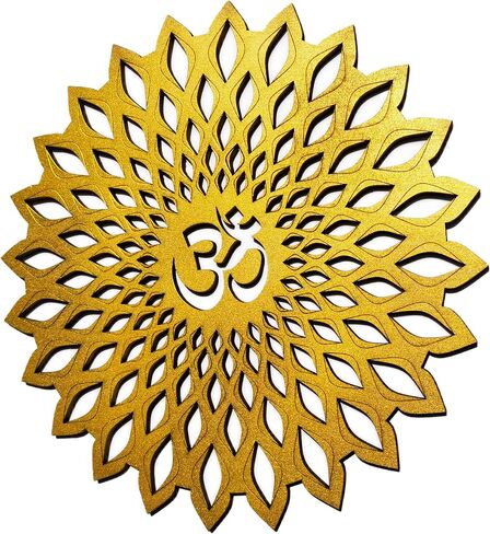 My Dream Carts Golden Om Round Decorative Wall Art Mdf Wooden Om Chakra For Temple, Living Room, Bedroom, Office, Hotel, Home Decor Items, Gift Item, Mandala Wall Hanging For House Decoration 15x15cm in Saudi Arabia