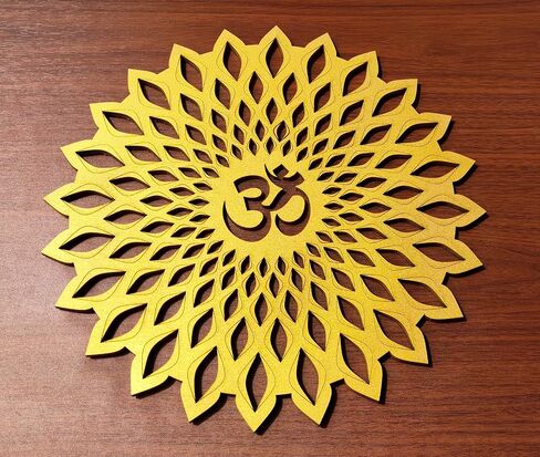 My Dream Carts Golden Om Round Decorative Wall Art Mdf Wooden Om Chakra For Temple, Living Room, Bedroom, Office, Hotel, Home Decor Items, Gift Item, Mandala Wall Hanging For House Decoration 15x15cm in Saudi Arabia