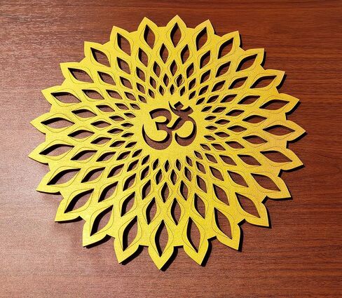 My Dream Carts Golden Om Round Decorative Wall Art Mdf Wooden Om Chakra For Temple, Living Room, Bedroom, Office, Hotel, Home Decor Items, Gift Item, Mandala Wall Hanging For House Decoration 15x15cm in Saudi Arabia